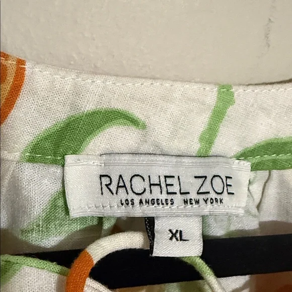 Rachel Zoe Orange Green Citrus Print Blouse top women XL linen casual vacation - Picture 2 of 7
